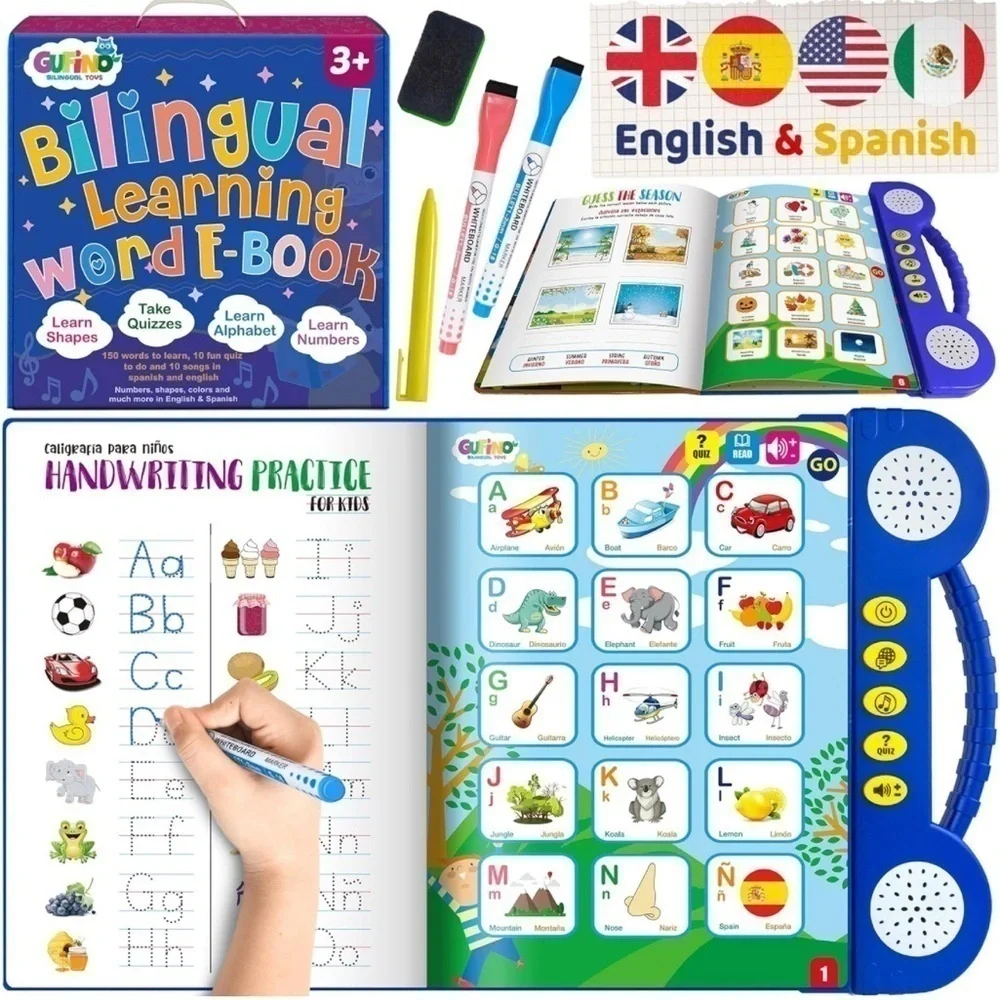 Brand New Bilingual Interactive Learning Word E-Book & Flashcards Toy Spanish